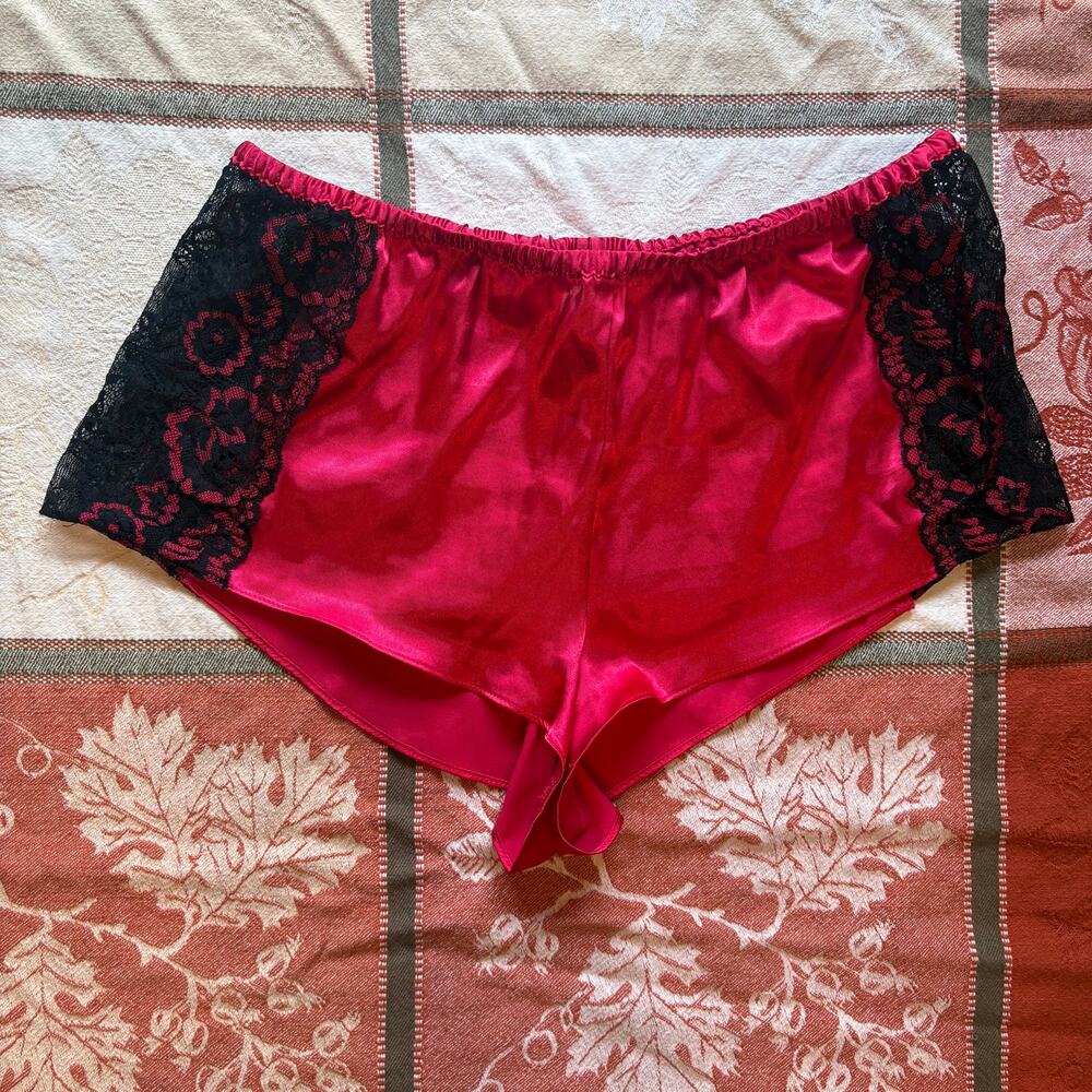 Secret Treasures Red Satin Black Lace Sleep Shorts S